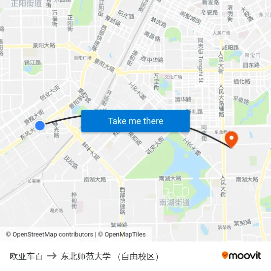 欧亚车百 to 东北师范大学 （自由校区） map