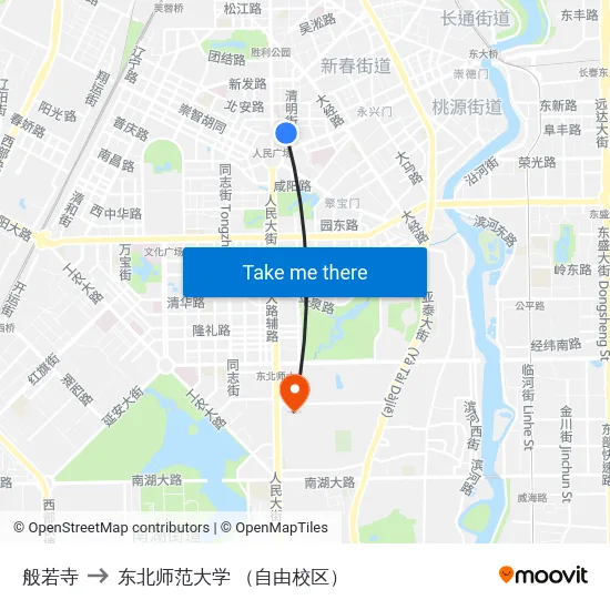 般若寺 to 东北师范大学 （自由校区） map