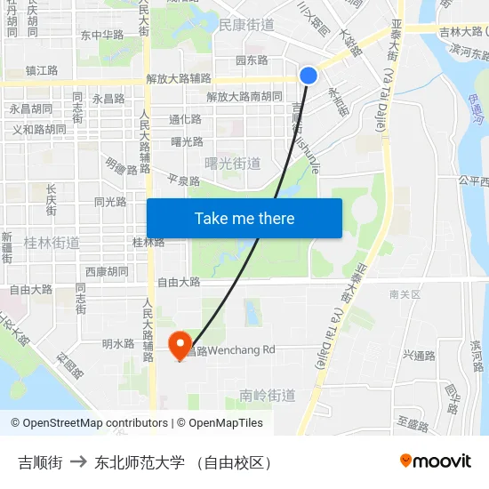 吉顺街 to 东北师范大学 （自由校区） map