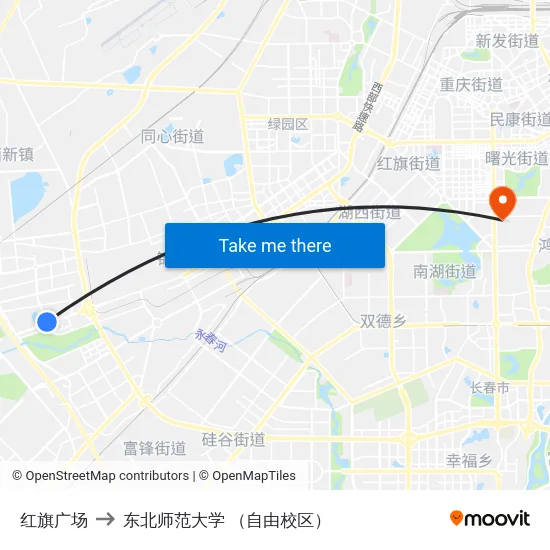 红旗广场 to 东北师范大学 （自由校区） map