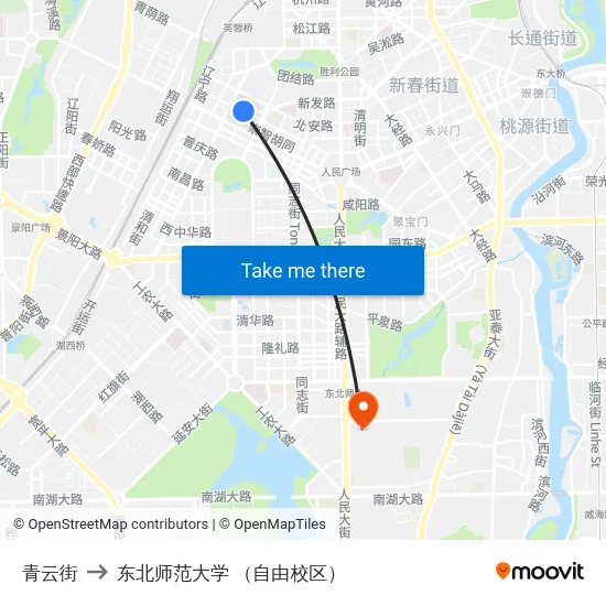 青云街 to 东北师范大学 （自由校区） map