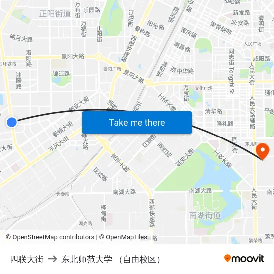 四联大街 to 东北师范大学 （自由校区） map