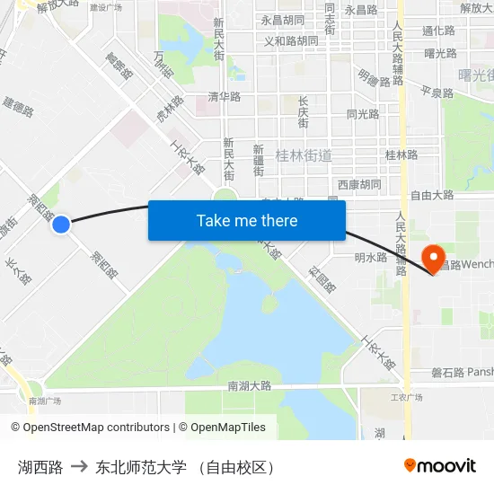 湖西路 to 东北师范大学 （自由校区） map