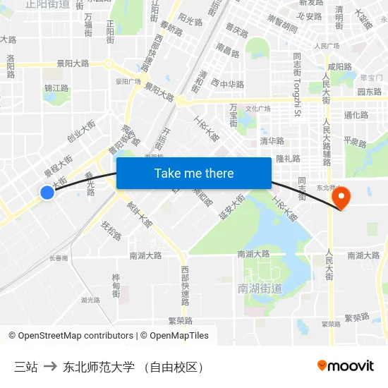 三站 to 东北师范大学 （自由校区） map