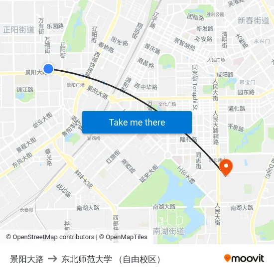 景阳大路 to 东北师范大学 （自由校区） map