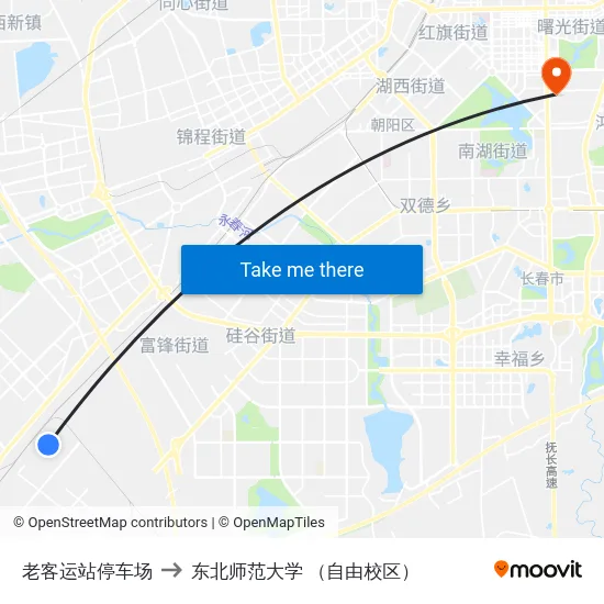 老客运站停车场 to 东北师范大学 （自由校区） map