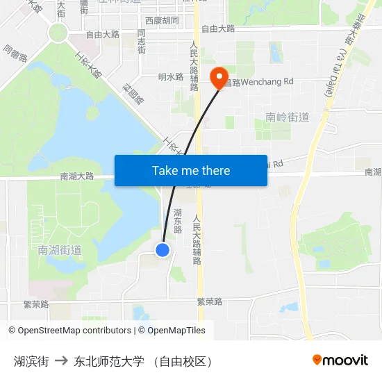 湖滨街 to 东北师范大学 （自由校区） map