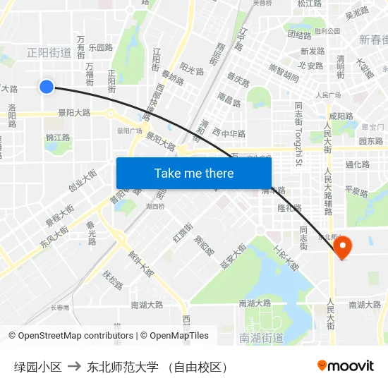 绿园小区 to 东北师范大学 （自由校区） map