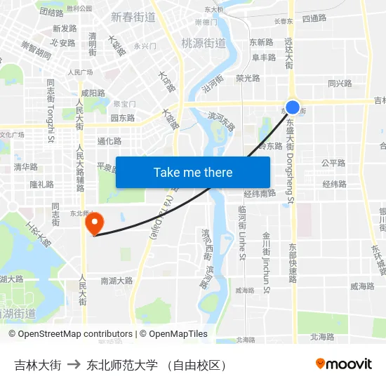 吉林大街 to 东北师范大学 （自由校区） map