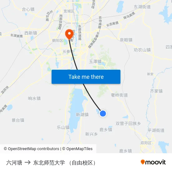 六河塘 to 东北师范大学 （自由校区） map