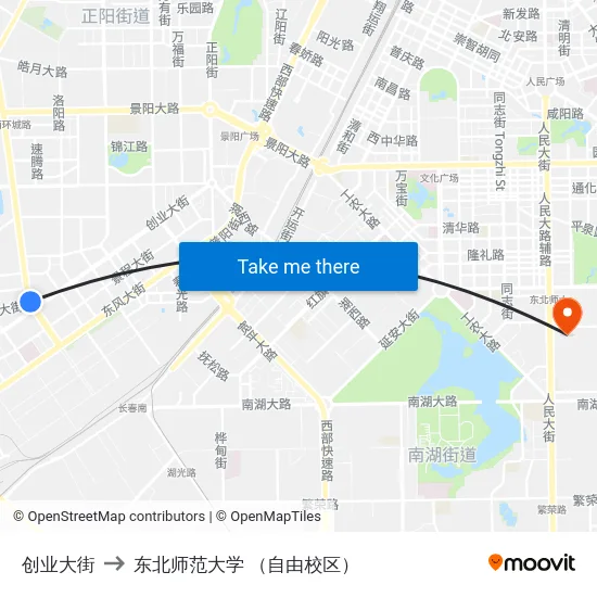 创业大街 to 东北师范大学 （自由校区） map
