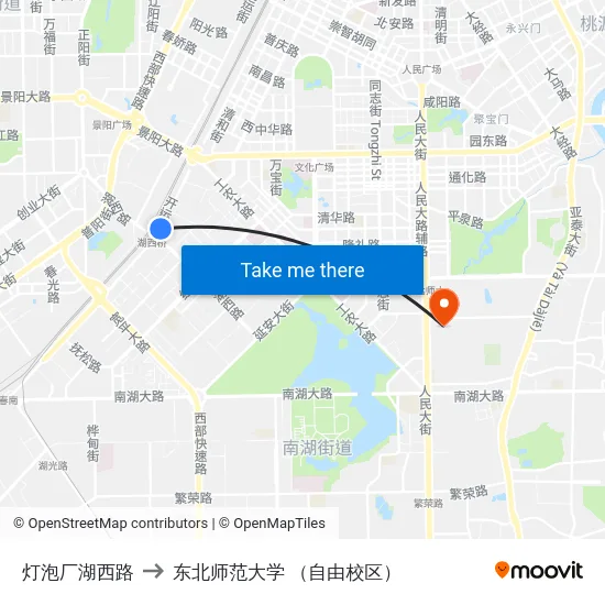 灯泡厂湖西路 to 东北师范大学 （自由校区） map