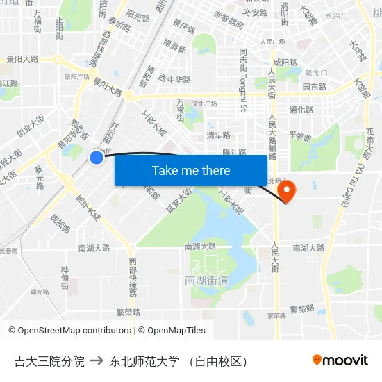 吉大三院分院 to 东北师范大学 （自由校区） map