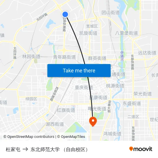 杜家屯 to 东北师范大学 （自由校区） map