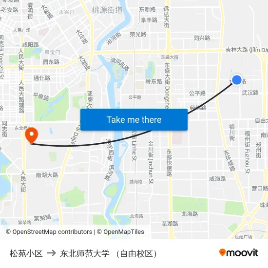 松苑小区 to 东北师范大学 （自由校区） map