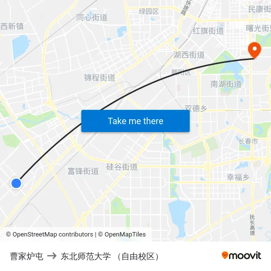 曹家炉屯 to 东北师范大学 （自由校区） map