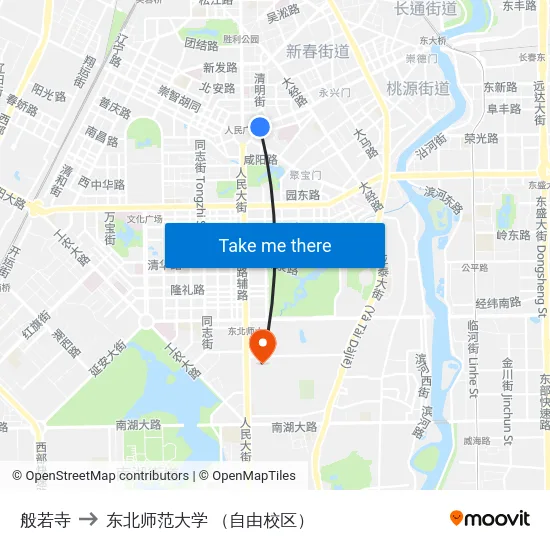 般若寺 to 东北师范大学 （自由校区） map
