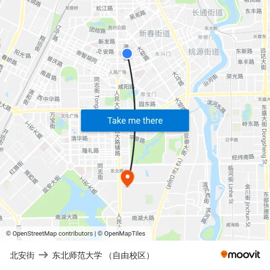 北安街 to 东北师范大学 （自由校区） map
