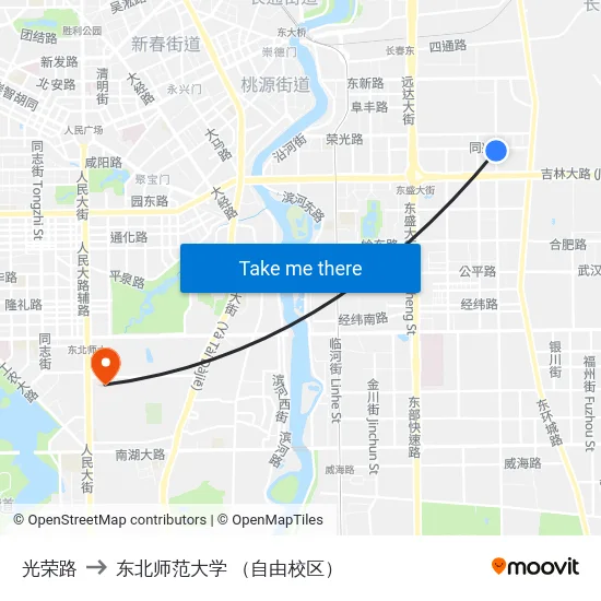 光荣路 to 东北师范大学 （自由校区） map