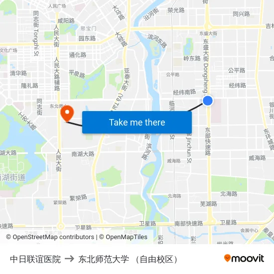 中日联谊医院 to 东北师范大学 （自由校区） map