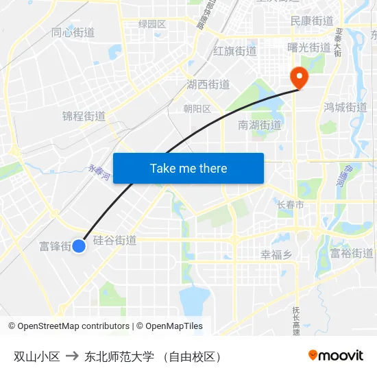 双山小区 to 东北师范大学 （自由校区） map