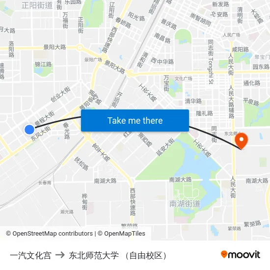 一汽文化宫 to 东北师范大学 （自由校区） map