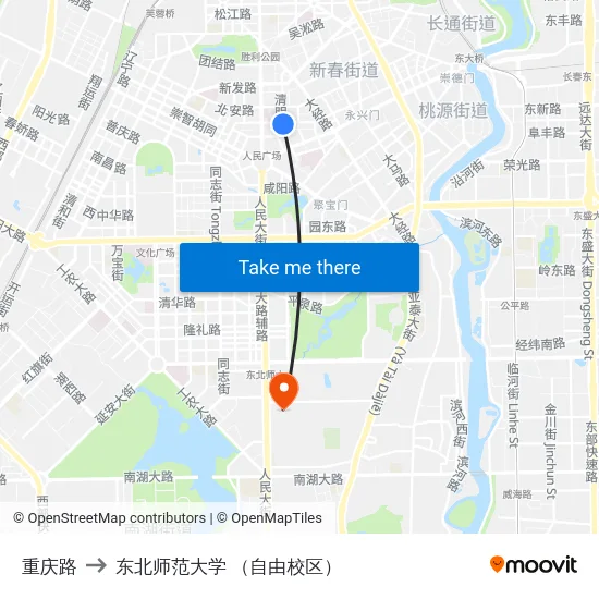 重庆路 to 东北师范大学 （自由校区） map