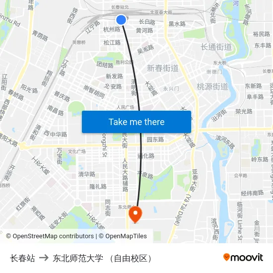 长春站 to 东北师范大学 （自由校区） map