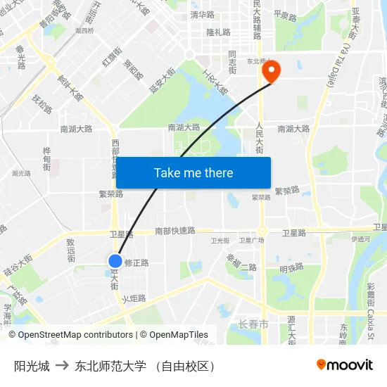 阳光城 to 东北师范大学 （自由校区） map