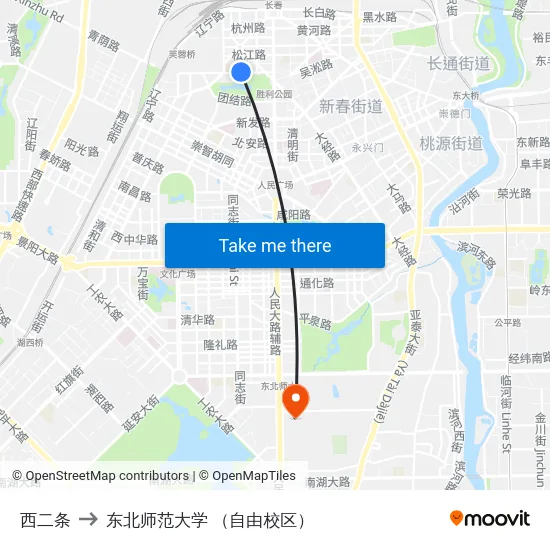 西二条 to 东北师范大学 （自由校区） map