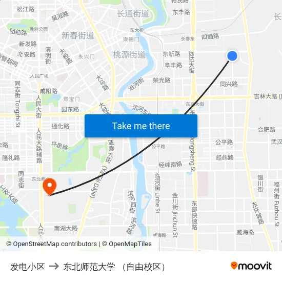 发电小区 to 东北师范大学 （自由校区） map