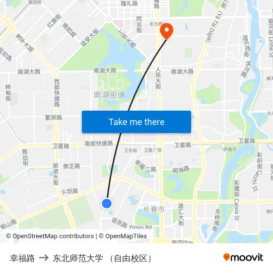 幸福路 to 东北师范大学 （自由校区） map