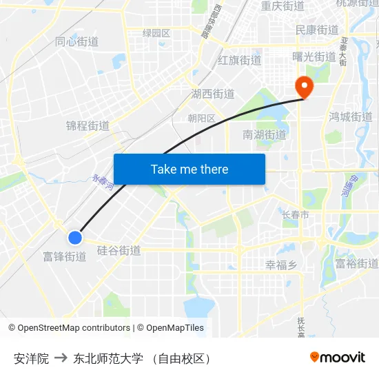安洋院 to 东北师范大学 （自由校区） map
