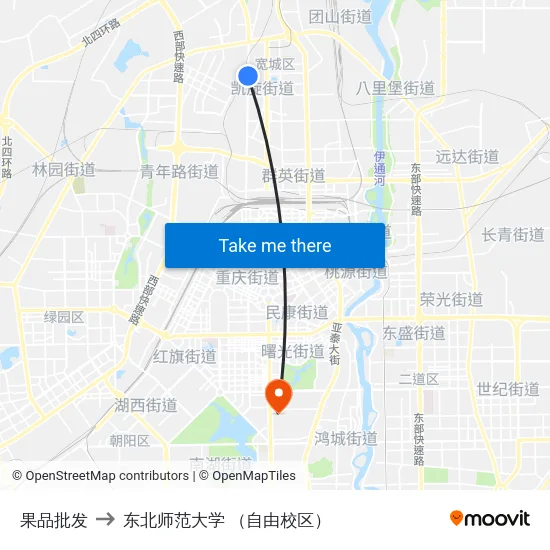 果品批发 to 东北师范大学 （自由校区） map