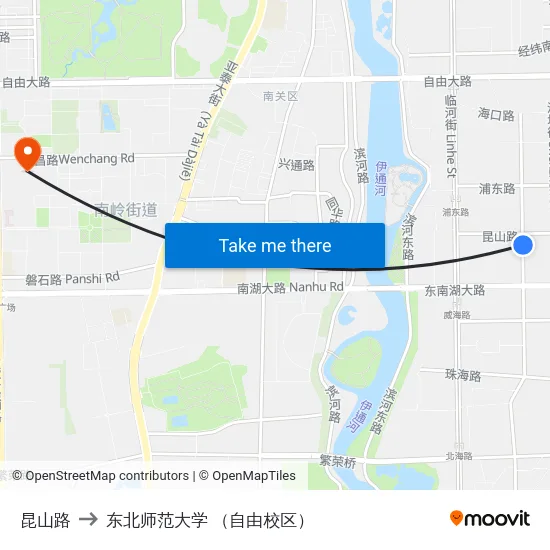 昆山路 to 东北师范大学 （自由校区） map