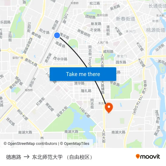 德惠路 to 东北师范大学 （自由校区） map