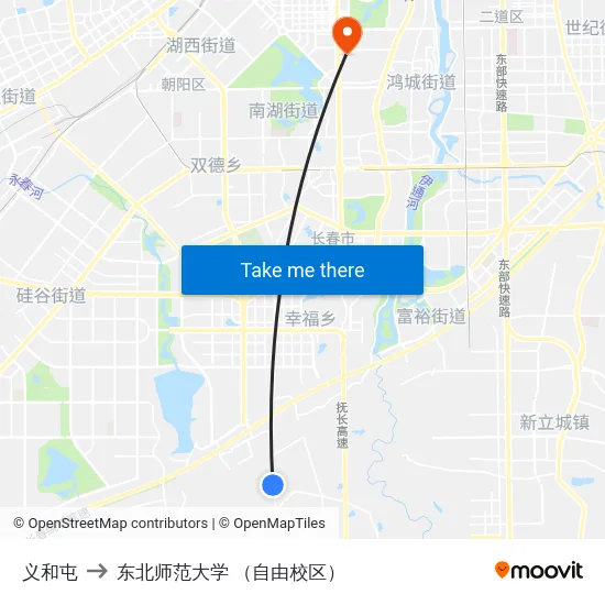 义和屯 to 东北师范大学 （自由校区） map