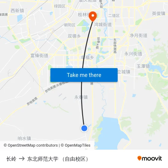长岭 to 东北师范大学 （自由校区） map