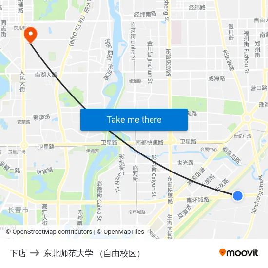 下店 to 东北师范大学 （自由校区） map