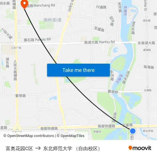 富奥花园C区 to 东北师范大学 （自由校区） map