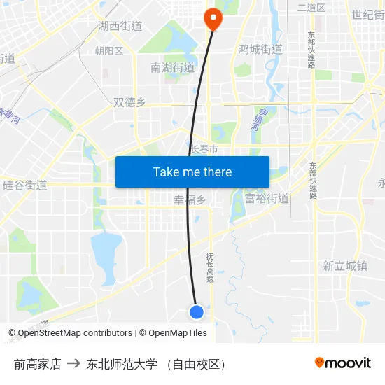前高家店 to 东北师范大学 （自由校区） map