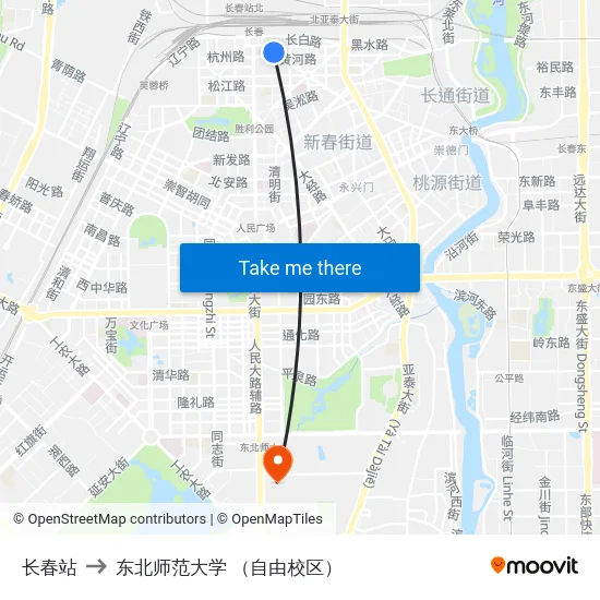 长春站 to 东北师范大学 （自由校区） map