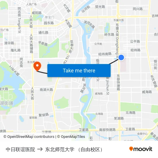 中日联谊医院 to 东北师范大学 （自由校区） map