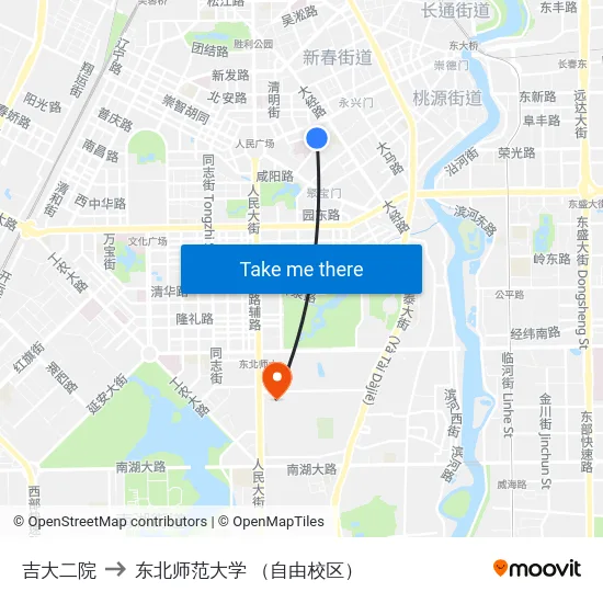 吉大二院 to 东北师范大学 （自由校区） map