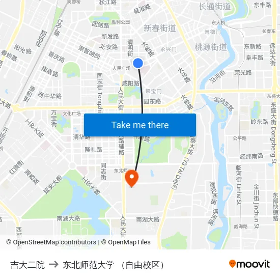吉大二院 to 东北师范大学 （自由校区） map