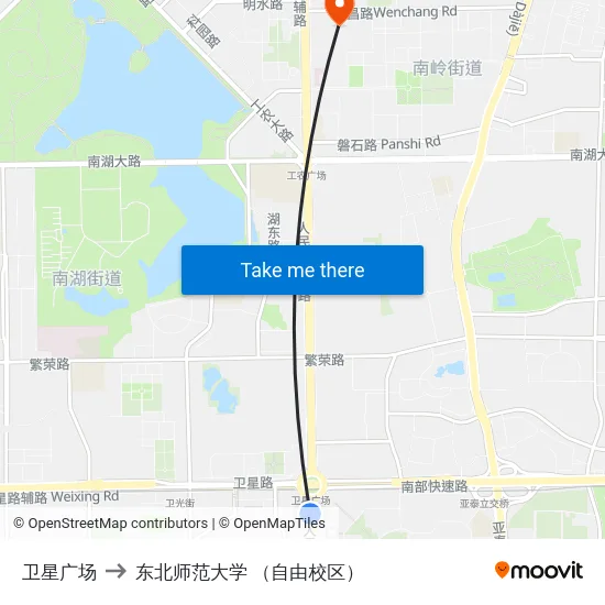 卫星广场 to 东北师范大学 （自由校区） map