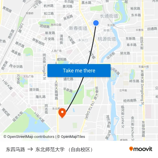 东四马路 to 东北师范大学 （自由校区） map