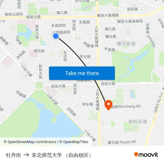 牡丹街 to 东北师范大学 （自由校区） map