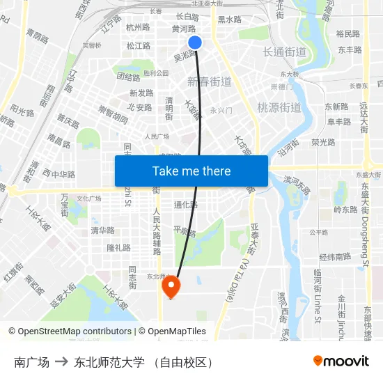 南广场 to 东北师范大学 （自由校区） map