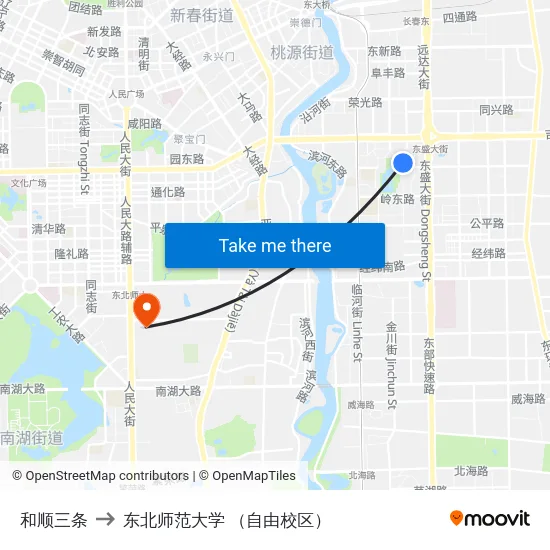 和顺三条 to 东北师范大学 （自由校区） map